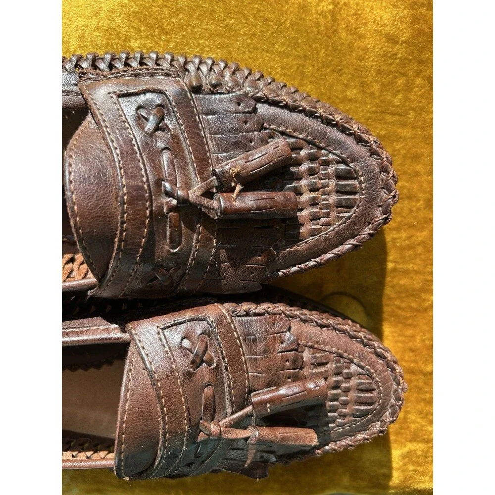 Vintage Stacy Adams Woven Leather Loafers Men’s Size 9 Mahogany Made In Brazil